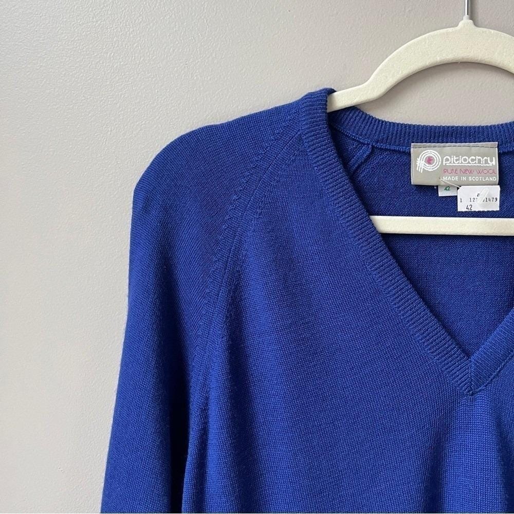 Vintage Sweater Women's L Wool Royal Blue New Deadstock Scottish Preppy Classic - Picture 11 of 12